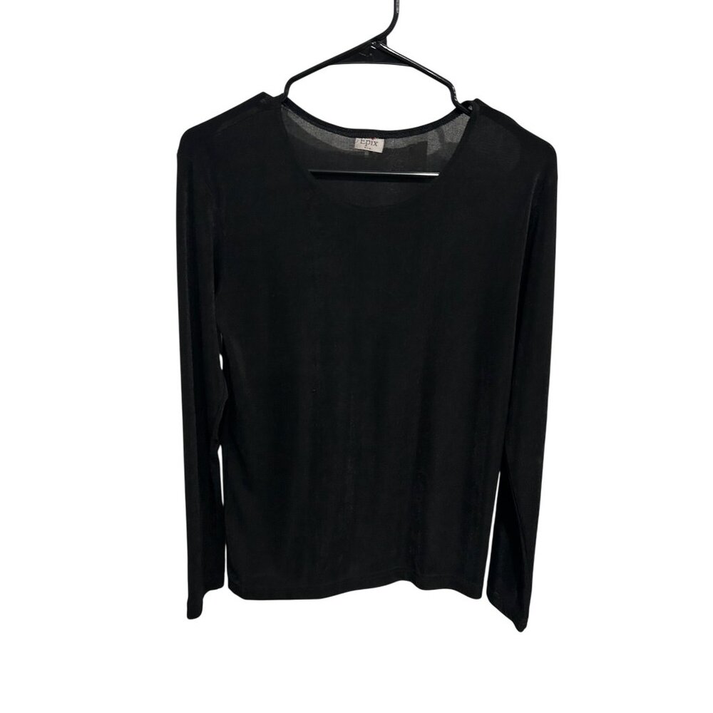 Epix Womens Black Long Sleeve Sheer Knit Top Crewneck Made In USA